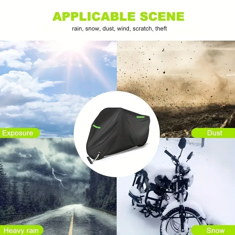 Motorradabdeckung, wasserdicht, für den Außenbereich, staubdicht, winddicht, universell passende Fahrradabdeckungen mit elastischem Saum und reflektierenden Streifen – Detail 3