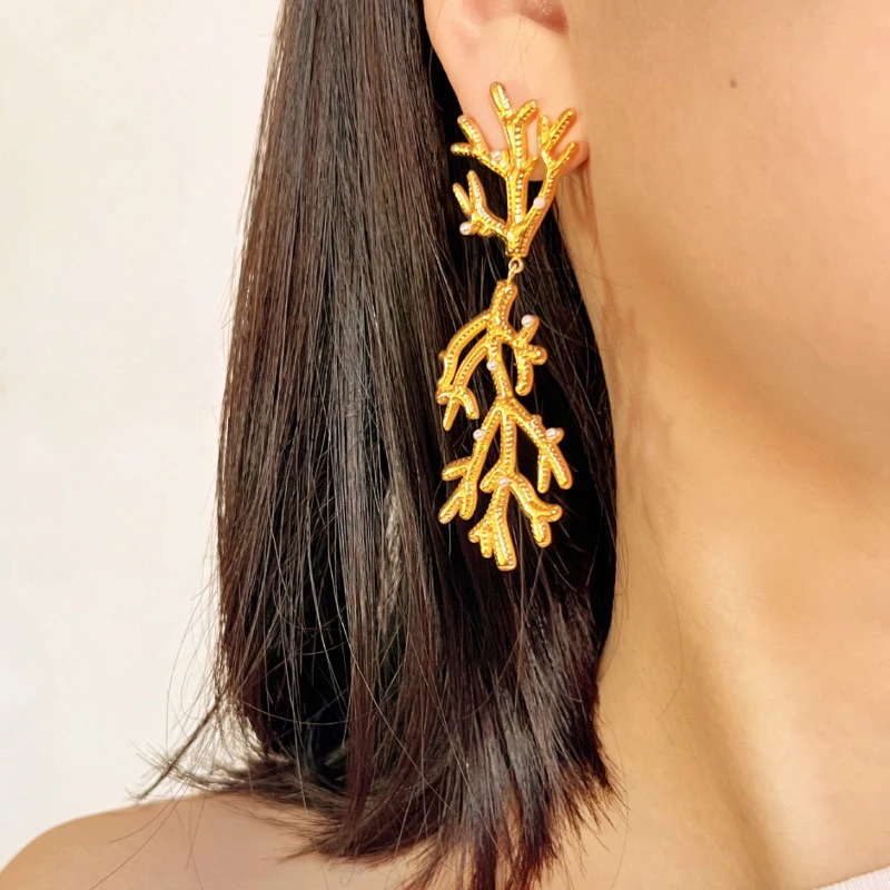 

ROXI | Coral Pearl Earrings for Women. Stainless Steel. Luxury Party Banquet Jewelry.1Pair. Vintage 2024