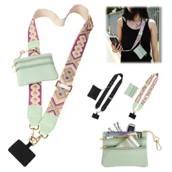 2 in 1 Mobile Phone Straps with Zipper Pouch Wallet Sturdy Anti-Theft Crossbody Cell Phone Lanyard Neck Cord for Women Girls