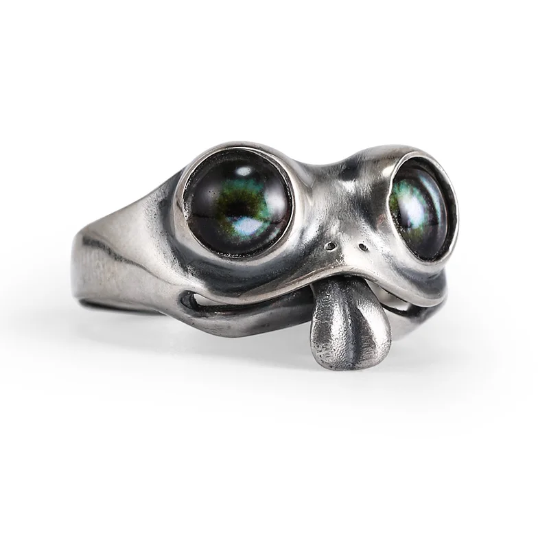 Cute Frog Ring with Long Tongue Big Eyes Trendy Men's Women's Jewelry Children Gift Rings Valentine Wedding Ring Adjustable