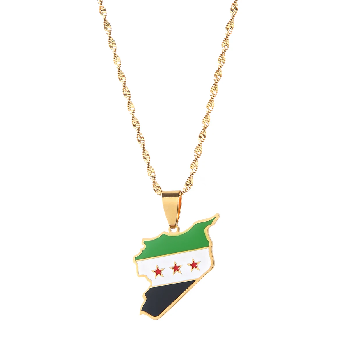 Stainless Steel Trendy Syria Map Flag Pendant Necklaces Syrians Map Women Necklace