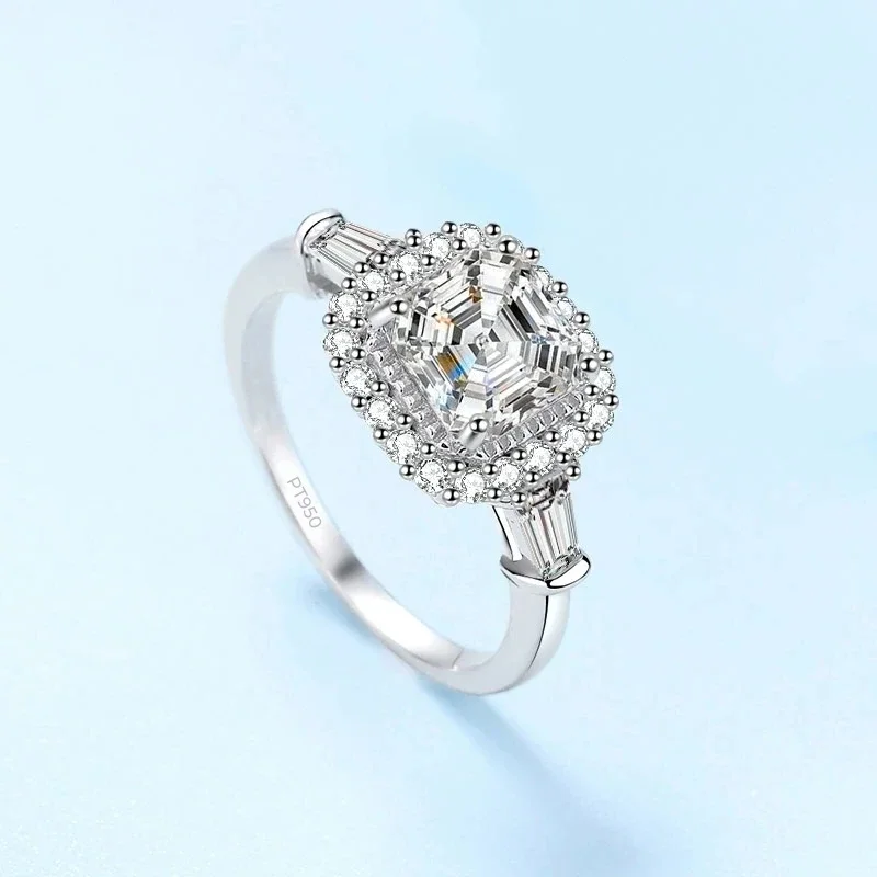 

Women Wedding Band PT950 Platinum Asscher Cut 2CT VVS1 D Color Moissanite Diamond Girlfriend Birthday Gift Rings Valentine's Day