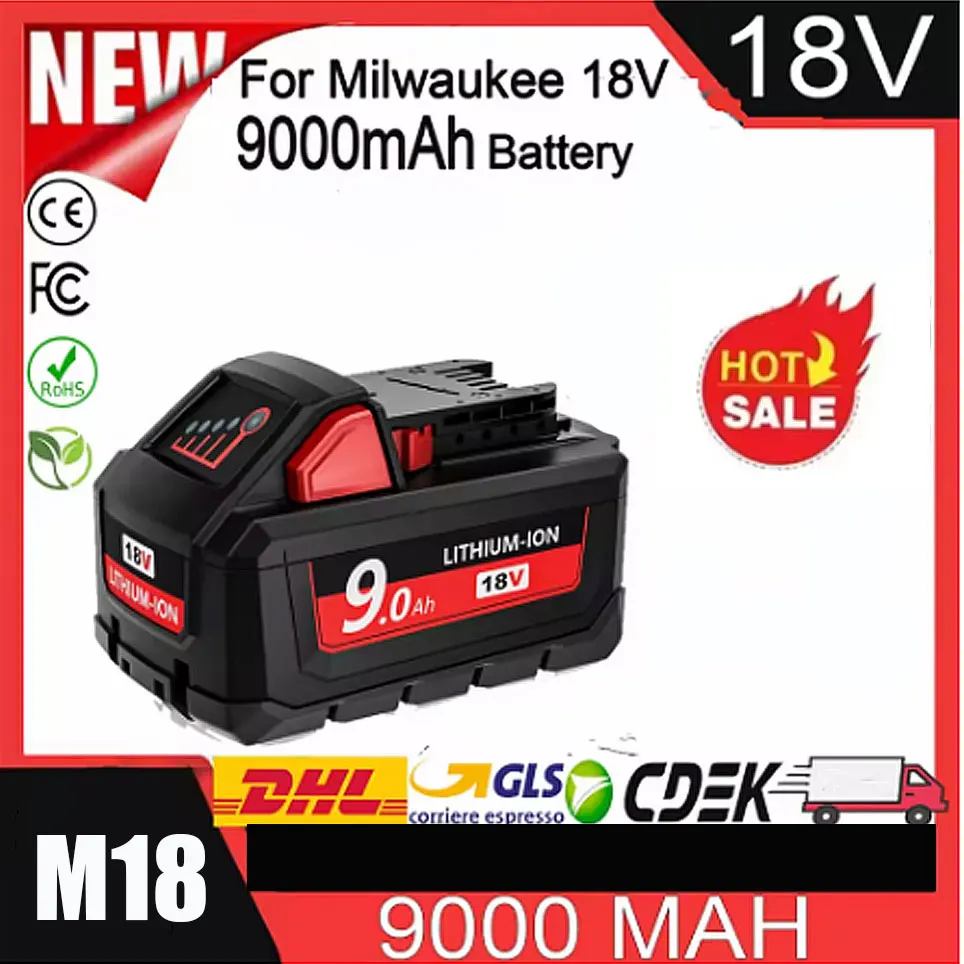Batteria Ricaricabile per Milwaukee M18 18V 6.0AH 9.0Ah 12.0AH Compatibile con Utensili Milwaukee M18B5 XC 48-11-2402 48-11-2411 2604-22