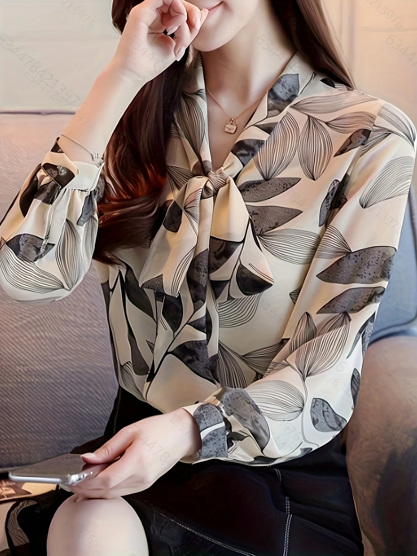 Printed shirt women\'s spring and autumn suit 2024 new temperament elegant bow floral top spring long sleeve shirt women\'s trend