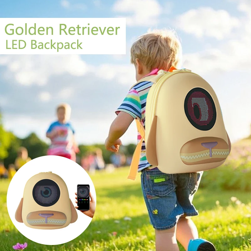 

Golden Retriever LED Display Hard Shell Intelligent Bluetooth Glowing Eyes Backpack Girl Children's Birthday Bag Holiday Gift