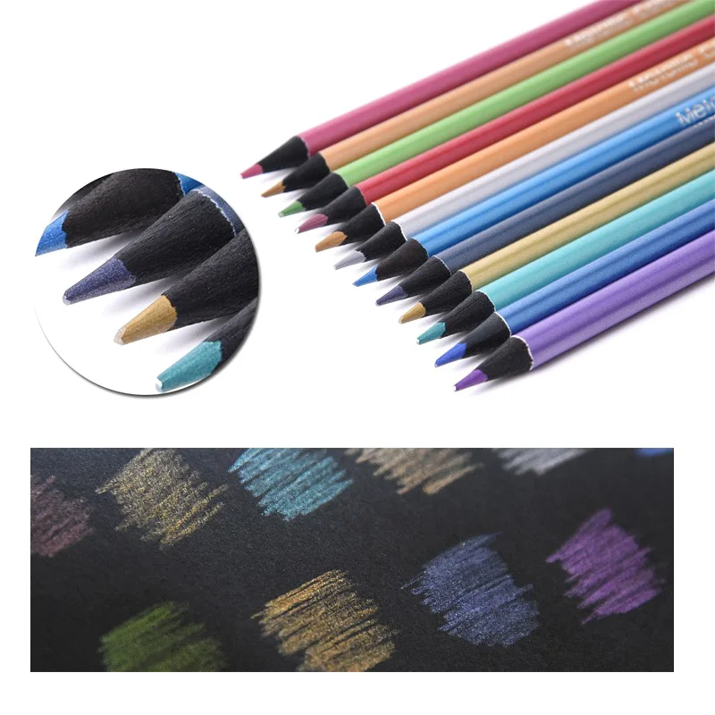 1Set Creative 12 Color Metallic Colored Pencils Drawing Sketching Set Painting Coloring Color Pencils Profession Art Supplies