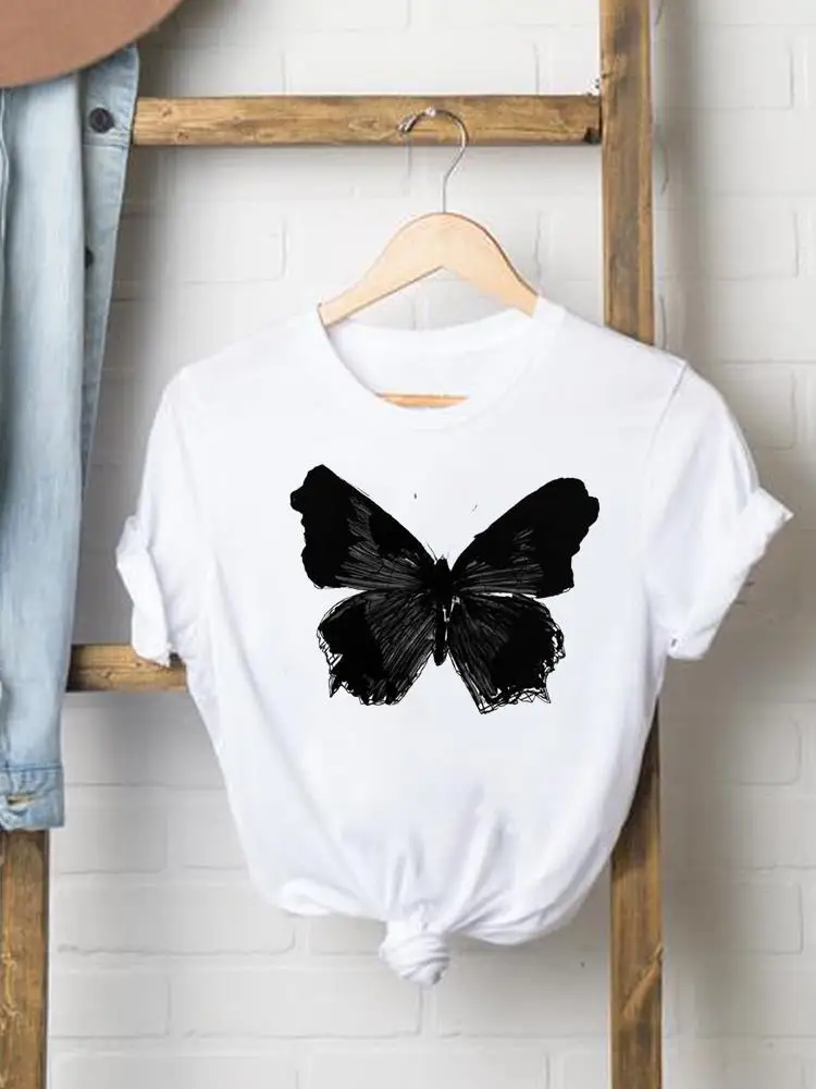 

Watercolor Butterfly Trend Women T Clothes Short Sleeve Print T-shirts Ladies Casual Clothing Fashion Female Graphic Tee