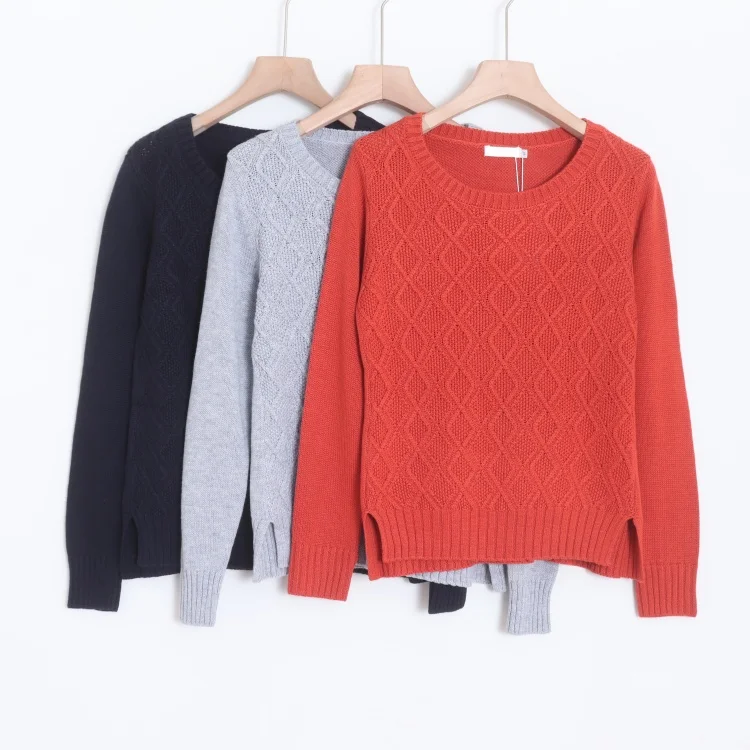 

Women's Long Sve round Ne Pullover Elastic Sweater Sli Simple Diamond Pattern Polyester Acrylic Nylon Wool Blend