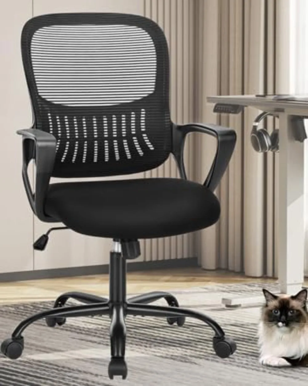 SMUG Desk Chair, Ergonomic Mid-Back Mesh Rolling Work Swivel Task Chairs with Wheels, Comfortable Lumbar Support,  for Bedroom