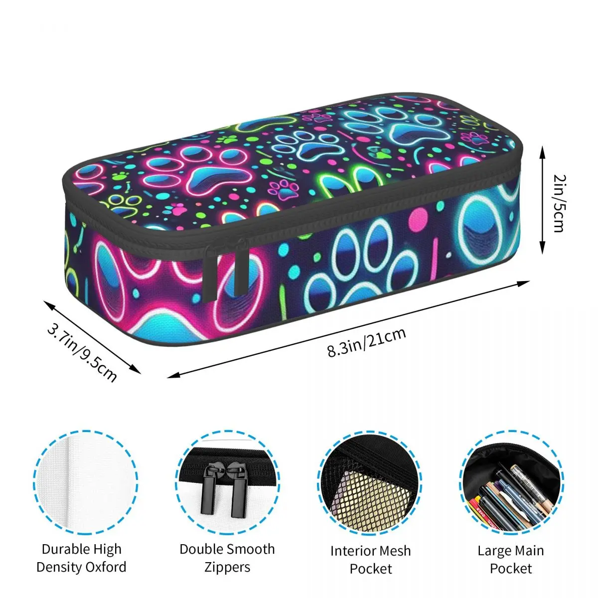 Colorful Neon Dog Paw Pattern Pencil Case Pencil Pouch Storage Stationery Supplies Big Capacity Pen Box Pencil Bag for Kids