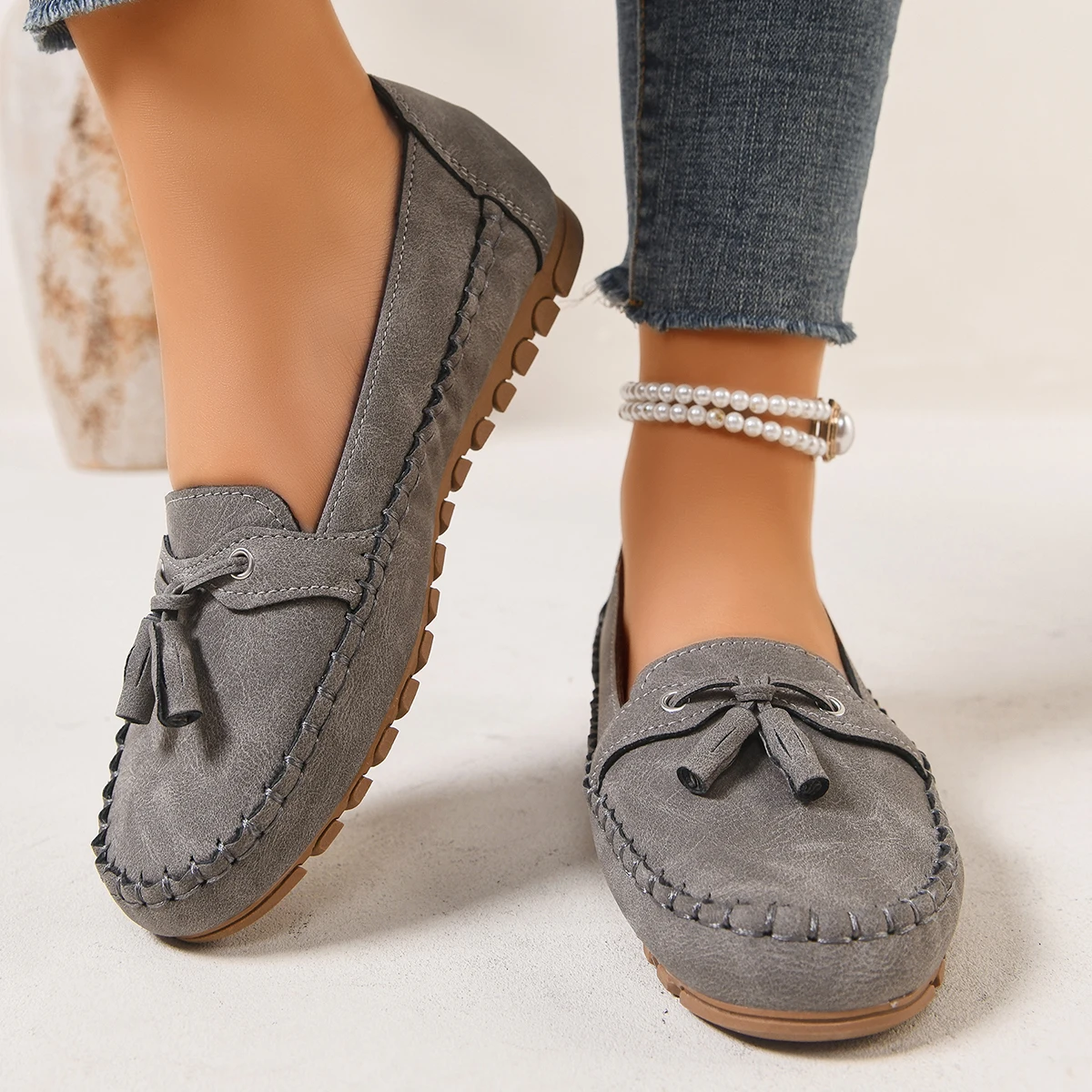 

Women's Flat Shoes, Tassel Moccasin Shoes, Women's Comfortable Nude Casual Shoes, Women's Four-season Commuting Loafers
