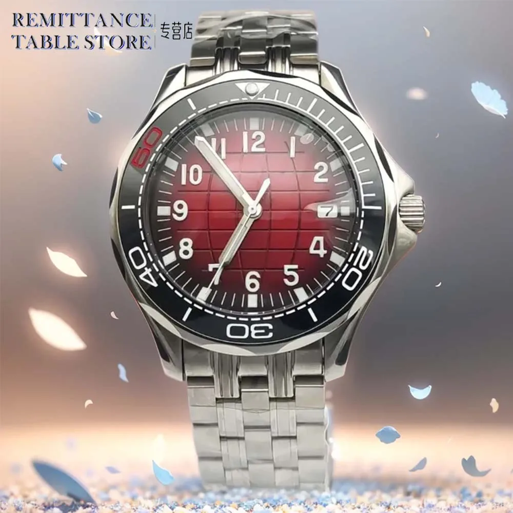 

Men's 316L stainless steel waterproof watch 8215 movement red sterile globe dial with calendar window Men's business clock