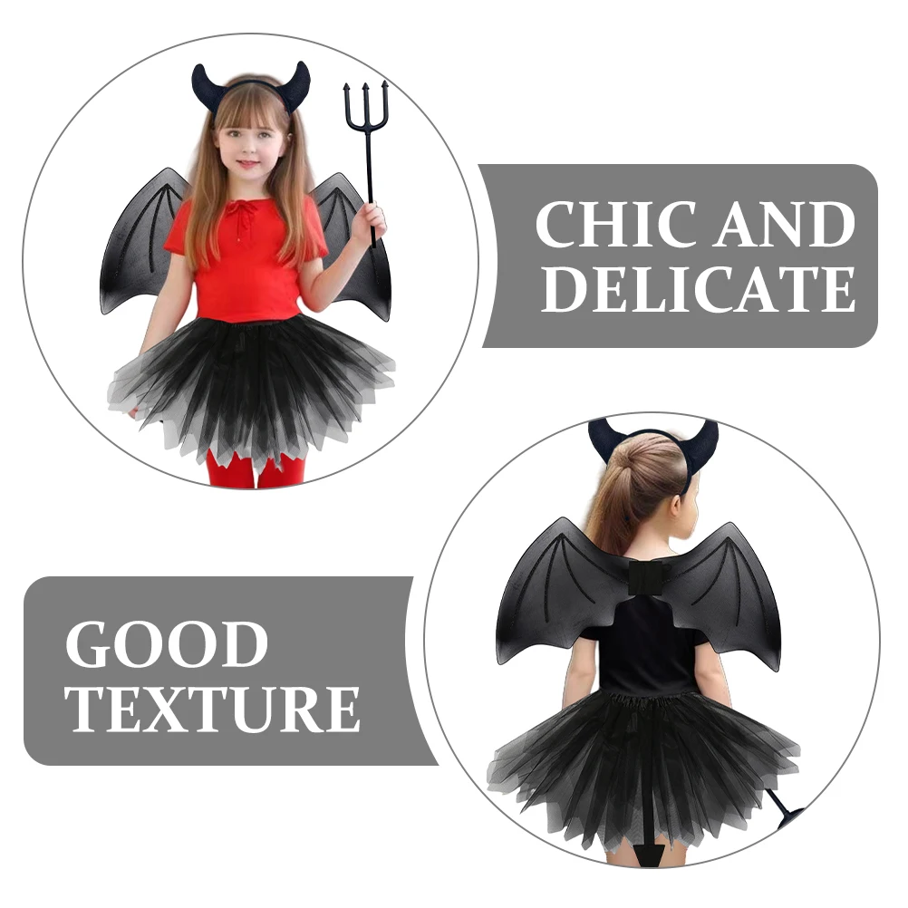 1 ensemble d'ailes de démon, accessoires de Costume d'halloween, coiffure de fête, jupe Cosplay, bandeau pour enfants et femmes, Halloween