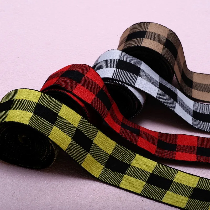 40mm Plaid Stripe Jacquard Elastic Bands Rubber Elastic Webbing Headdress Clothing Belt DIY Handmade Sewing Accessories 1Meter