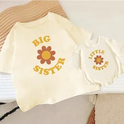 Casual Sister Outfits Big/Little Sister&flower Print Retro Family Matching Outfit Kids Tshirt+Baby Romper Summer Child Gifts