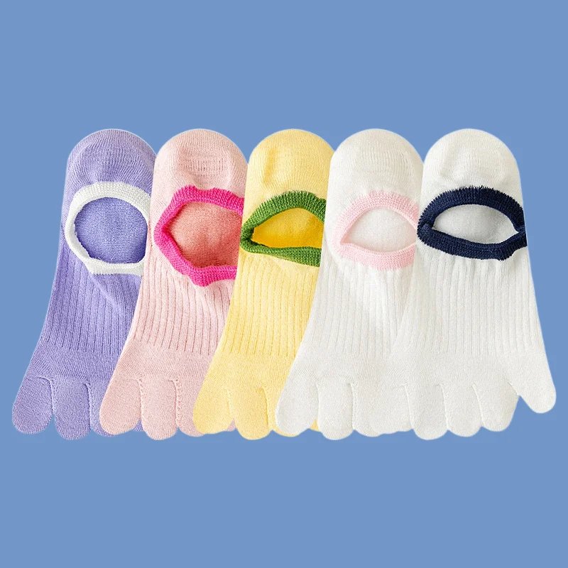 

5/10 Pairs Women's Boat Socks Summer Thin Cotton Socks Breathable Sweat-absorbent Split-toe Shallow Invisible Casual Socks