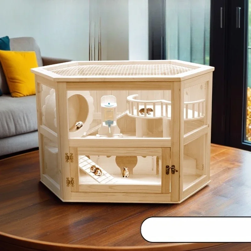 Hamster cage anti-prison break acrylic transparent double-layer solid wood landscaping oversized cage