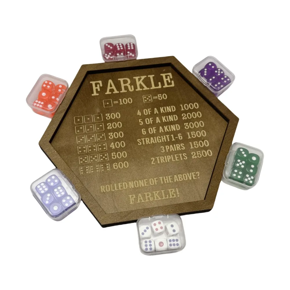 

Набор из 1 шестиугольных многоугольных кубиков из цельного дерева коричневого цвета с футляром для хранения игральных костей и 6 кубиков, для игровых ночей и семейных встреч