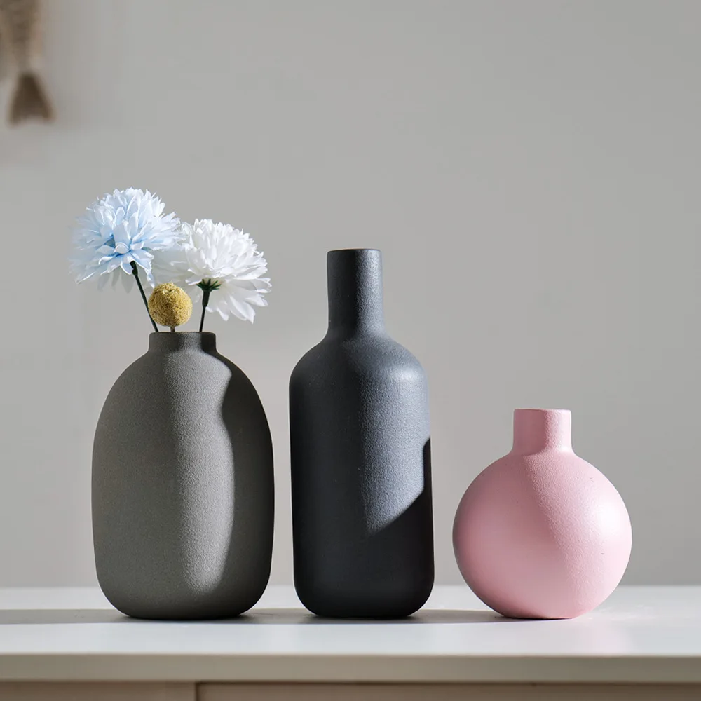 Modern Flower Ware Three-piece White Vase Set Ornament Home Living Room Ceramic Vase Flower Arrangement Decorative