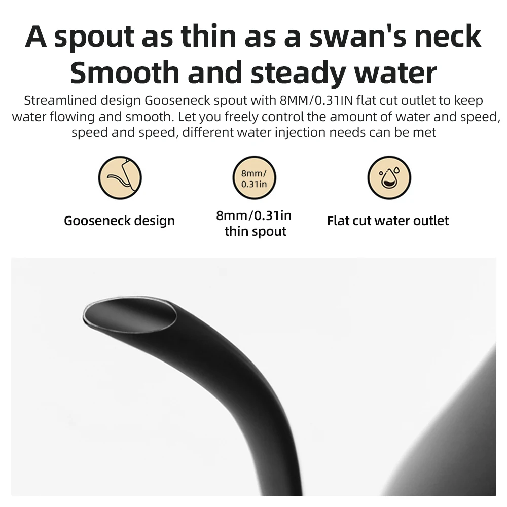 غلاية كهربائية معقوفة 0.9 لتر للتحكم في درجة الحرارة من الفولاذ المقاوم للصدأ تسخين سريع 1200 وات غلايات كهربائية لصب القهوة