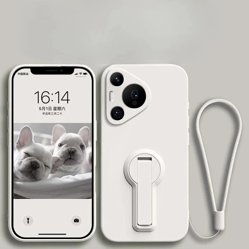 Case For Huawei Pura 90S 90SPro Max Liquid Silicone Lanyard Soft Shockproof Shell For Pura 90S Pro Stand Holder TPU Phone Cover