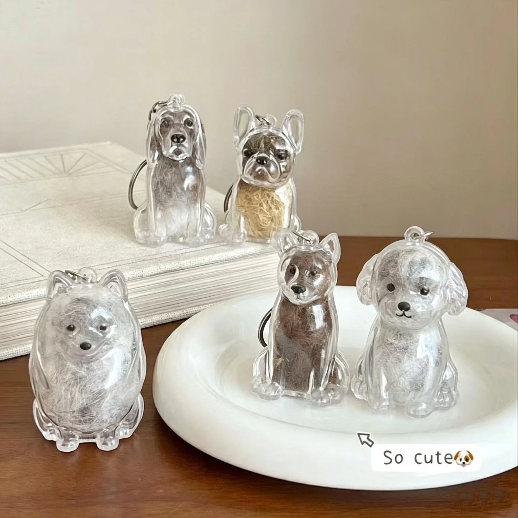 Pet Hair Keychain Cute Dog Fur Keepsake Creative Transparent Pet Hair Memorial Collection Pendant For Dog/Cat
