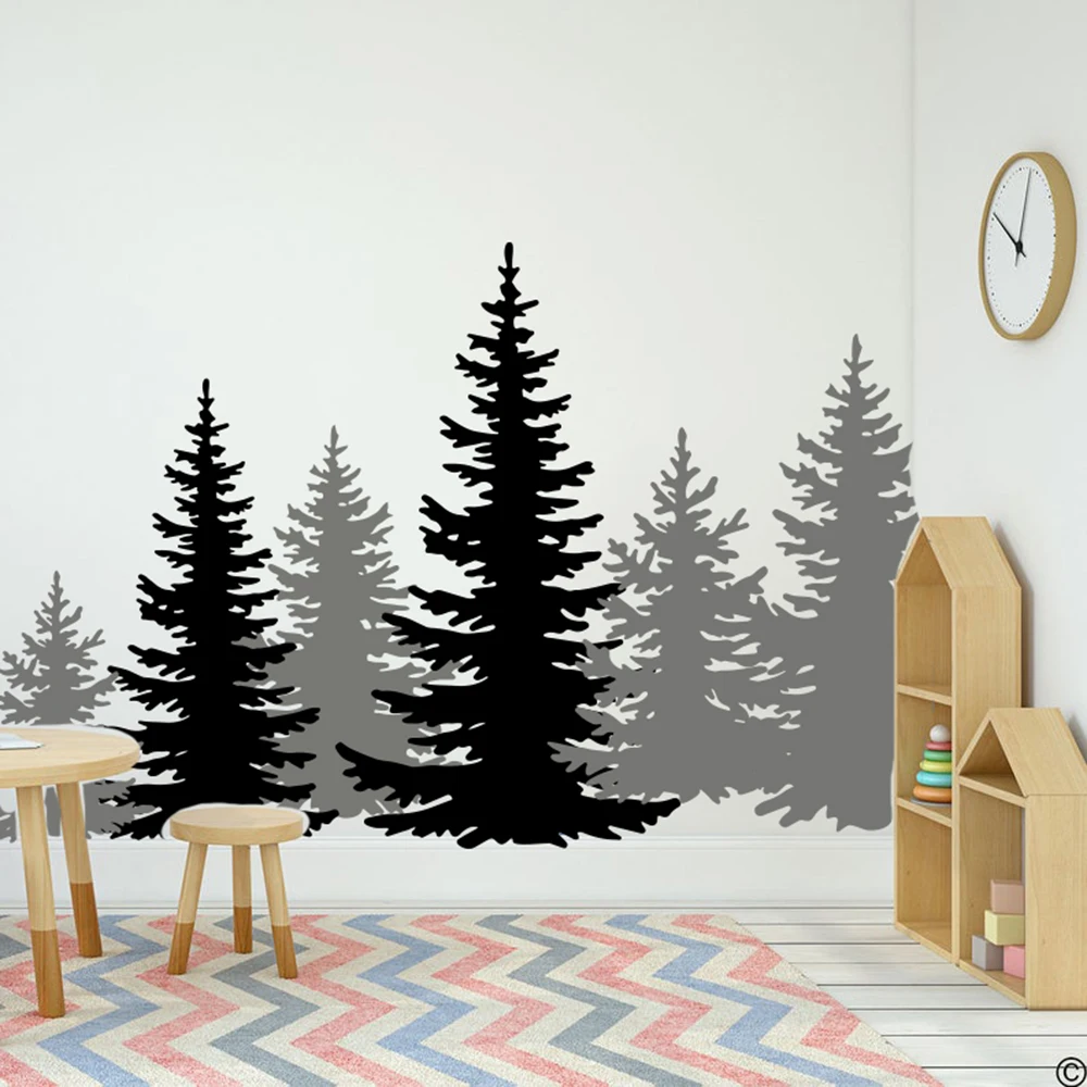 Large Pine Tree Branches Wall Sticker Living Room Playroom Jungle Forest Winter Deer Trees Wall Decal Bedroom Decor - Detail 1