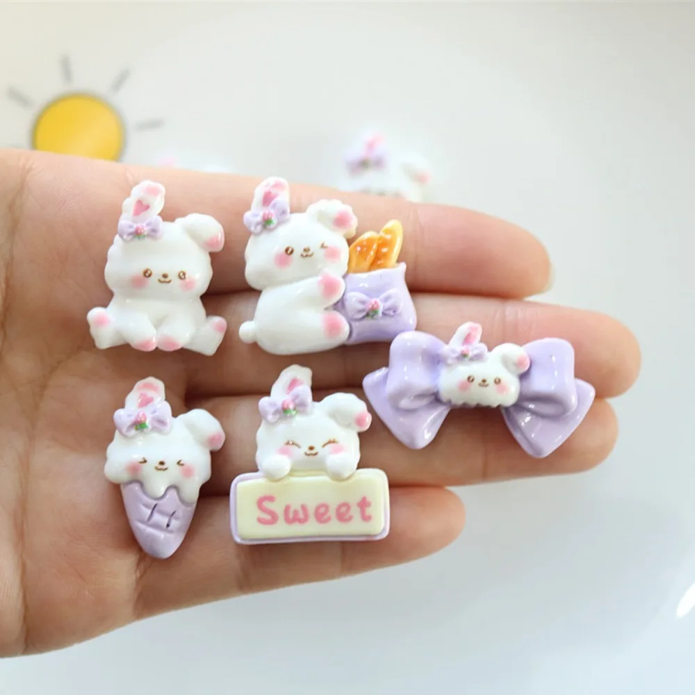 10pcs Cute Cartoon Kawaii Rabbit Bow Series Flat Back Resin DIY Scrapbooking Embellishme Cabochons Home Decoration Accessories