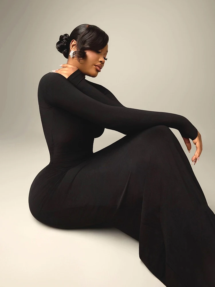 Sexy Black Bodycon Dress for Women Low Back Dress Spring Summer Full Sleeve Mermaid Evening Dress Elegant Maxi Dress for Event view 3