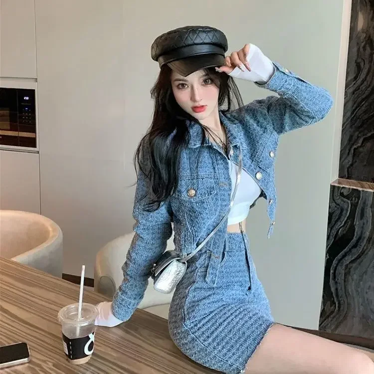 Spring Fashion Short Denim Jacket Women Long Sleeve Jacket for Women Turn-down Collar Single Breasted Coat Crop Top Women