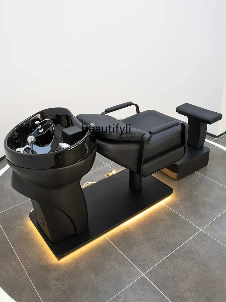 High-End Hair Salon Shampoo Chair Ceramic Deep Basin Barber Shop Lying Half Hair Salon Flushing Bed