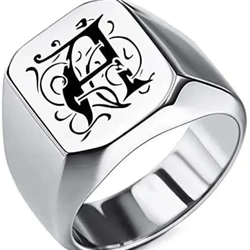 Fashionable Initial Monogram Signet Ring for Men Women Boys Mens Rings Stainless Steel Charm Jewelry