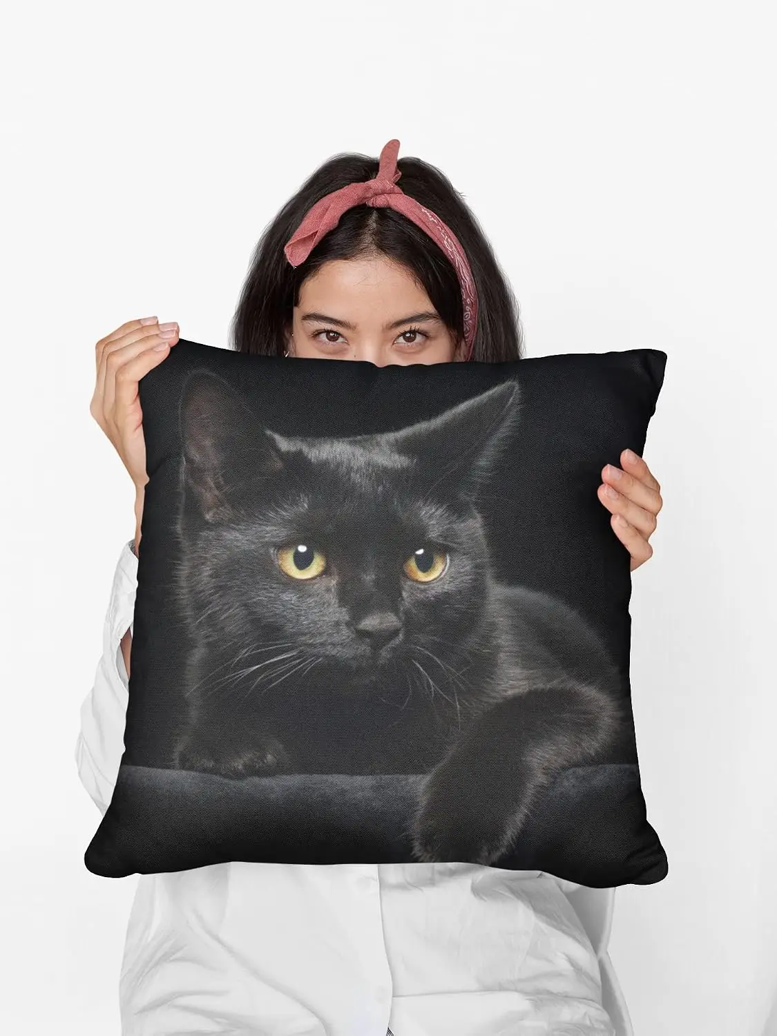 Luxury Black Cat Art Throw Pillow Cover Cushion Polyester Pet Lover Home Decor Accent Pillow Unique Realistic Cat Portrait Gift