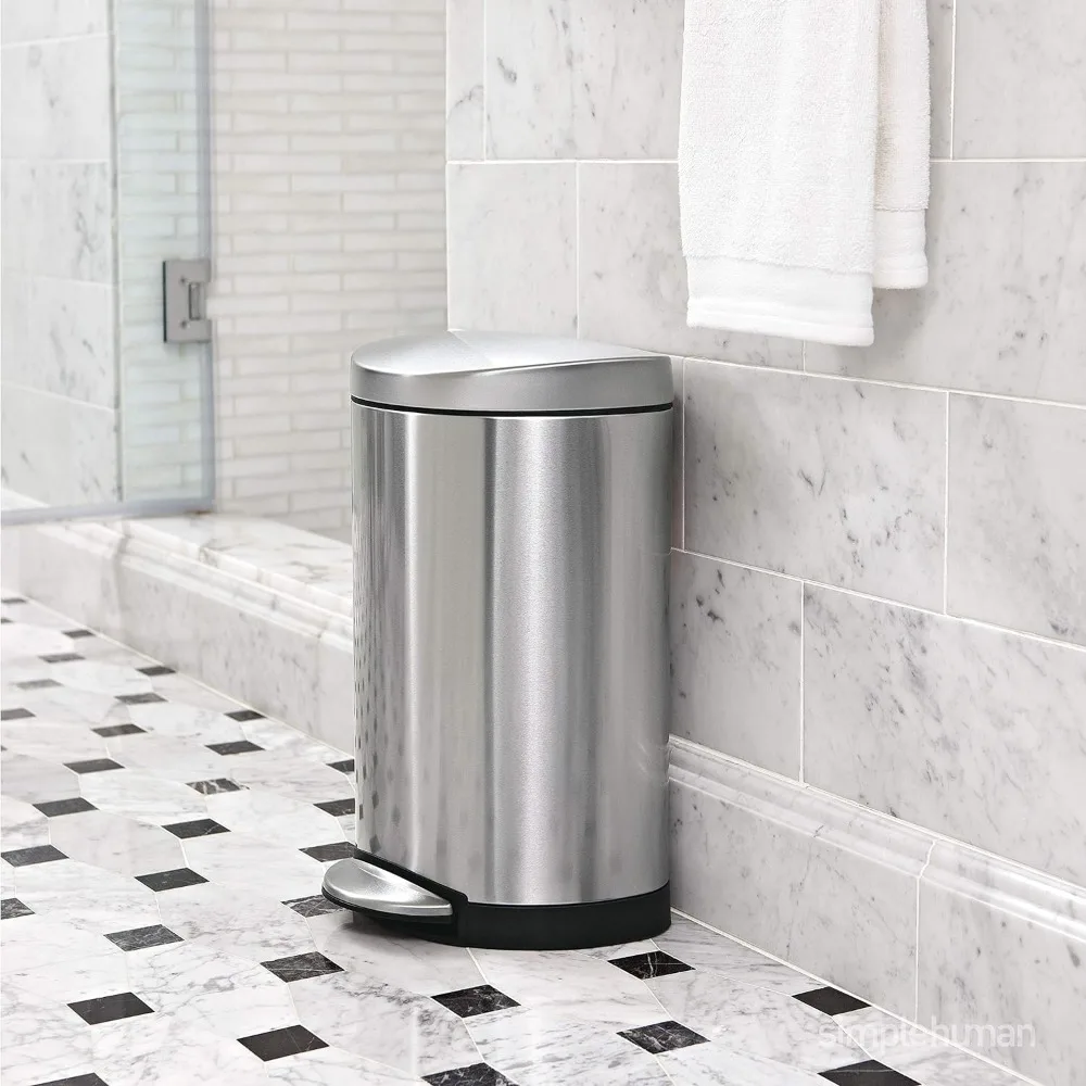 

10 Liter / 2.6 Gallon Small Semi-Round Bathroom Step Trash Can,Brushed Stainless Steel Suitable for kitchen,bedroom,living room