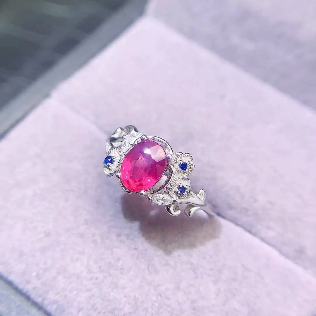 KJJEAXCMY New style Jewelry Natural Women's Ruby Ring 925 silver inlay Colorful and splendid Crystal pure fire flash explosion
