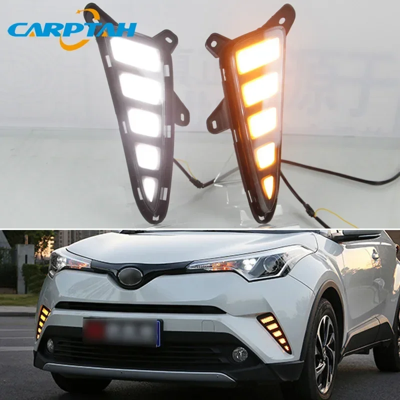 Car LED DRL 12V Daylights For Toyota C-HR CHR 2017 2018 2019 Yellow Turn Signal Daytime Running Headlamps Auto Driving Lamp