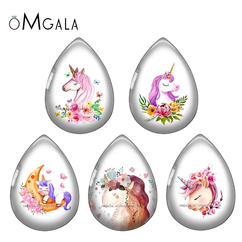 Lovely Pink Unicorn Art Paintings 13x18/18x25mm Photo Glass Cabochon Flat Back For DIY Jewelry Making Findings