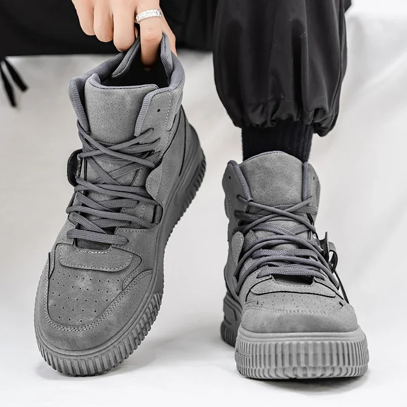 

High-Top Men's oes 2025 New Winter Anti-Slip Wear-Resistant Thi Bot Casual Skate oes Men's Workwear Heightening Spor...