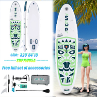 FunWater SUPFW05A 10.5' Inflatable Tiki Paddle Board White Green 320cm Complete Accessories for Adult Beach Water Sports