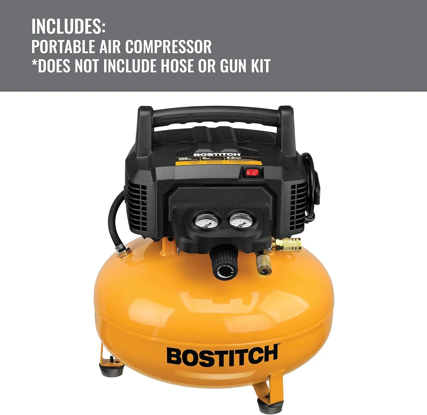 Air Compressor Kit Oil-Free 6 Gallon 150 PSI Requires no daily maintenance and eliminates risk of oil stains on work surfaces