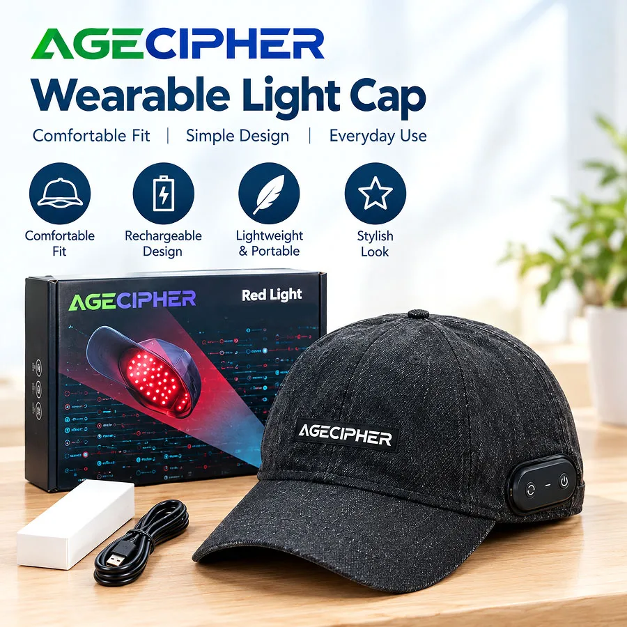 AGECIPHER Kopfhautpflegekappe, tragbare USB-Ladekappe für die Haarpflege, ausgestattet mit 158 LED-Leuchtdioden, universelles Kopfhautpflege-Design für Männer und Frauen, sichere und bequeme Kopfbedeckung für die tägliche Gesundheitspflege, geeignet für den Einsatz auf Reisen im Freien.