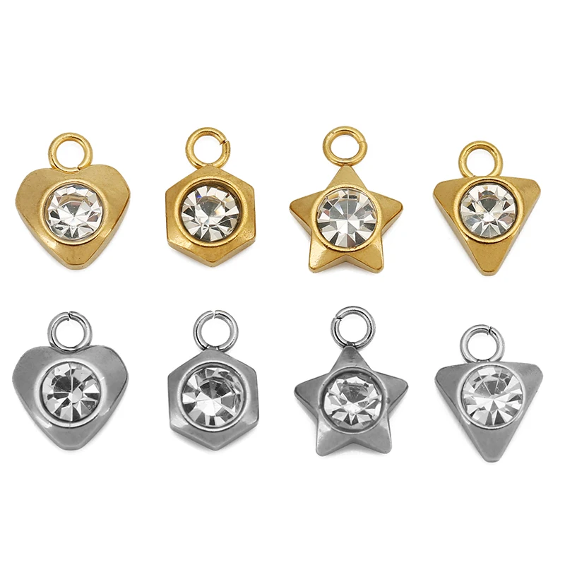 

20pcs/lot Stainless Steel Zircon Star Love Hearts Charms Pendants for DIY Necklace Bracelets Earring Jewelry Making Supplies