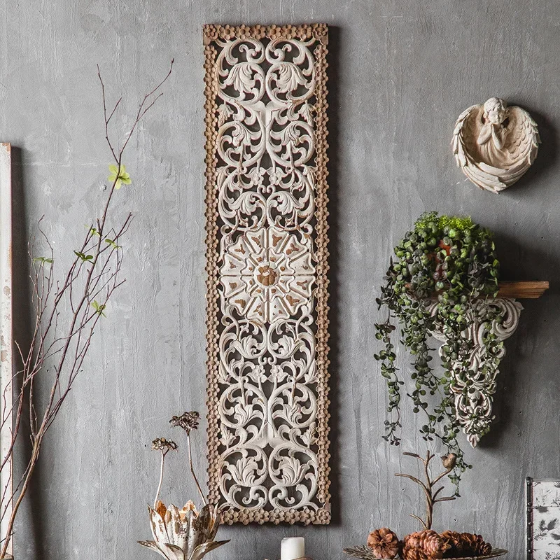 Vintage Hollow Out Wall Shelves Rustic American Wood Display Shelf Creative Carved Decorative Background for Home Decor