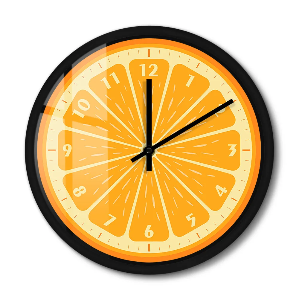 

Настенные часы, металлические бесшумные Современные часы с изображением фруктов и цитрусовых, для кухни, столовой, новоселья, подарок