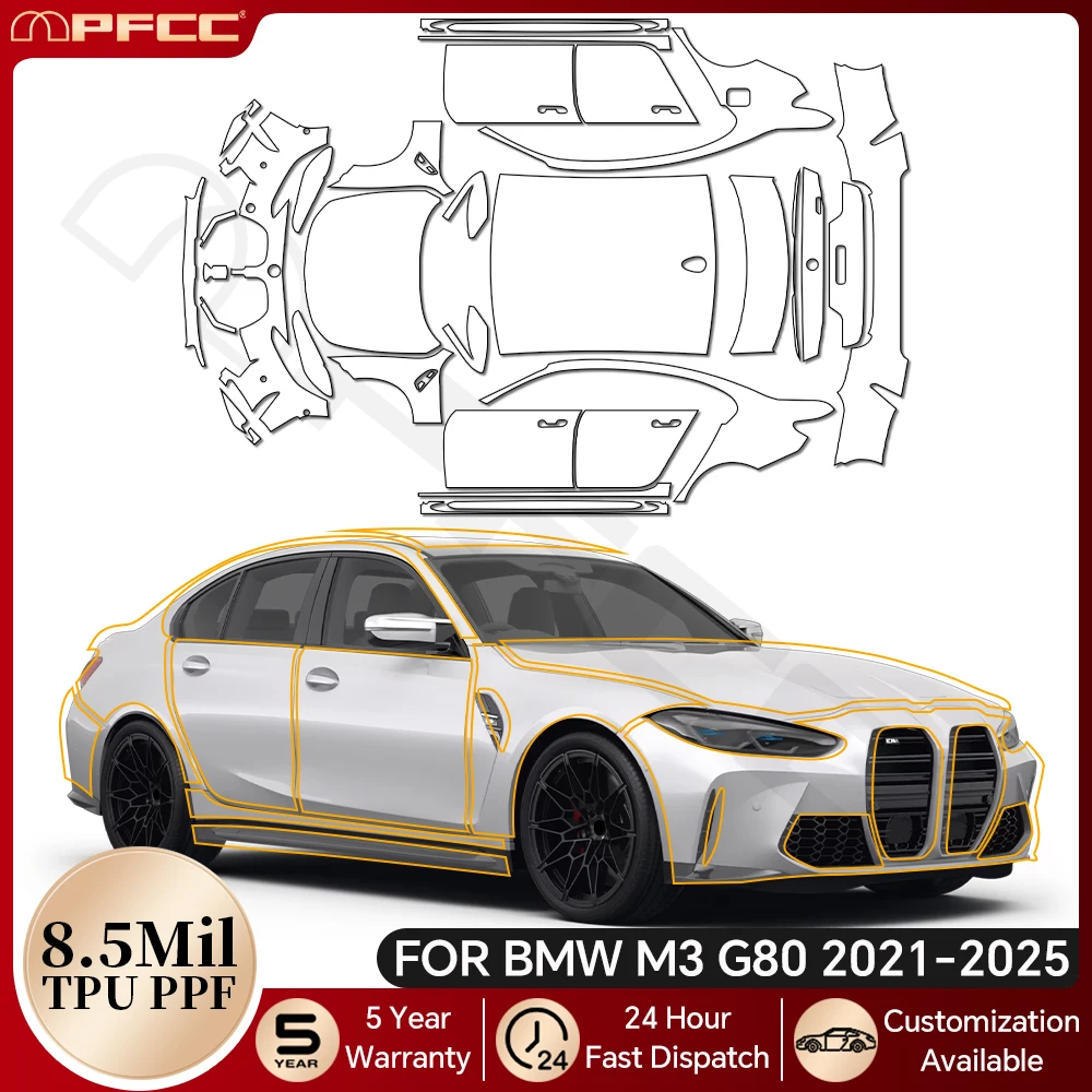 

For BMW M3 G80 2021 2022 2023 8.5Mil TPU Paint Protection Film Car Body Pre-cut PPF Bra Clear Kit Anti-scratch Resistant Cover