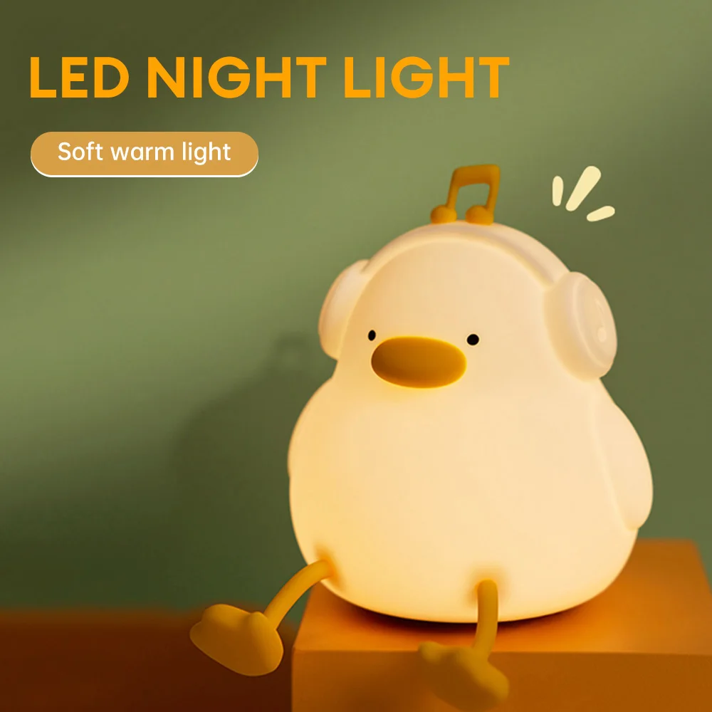 LED Night Lights Silicone Duck Night Light USB Rechargeable Timing Bedroom Bedside Decor Kids Baby Nightlight Birthday Gift