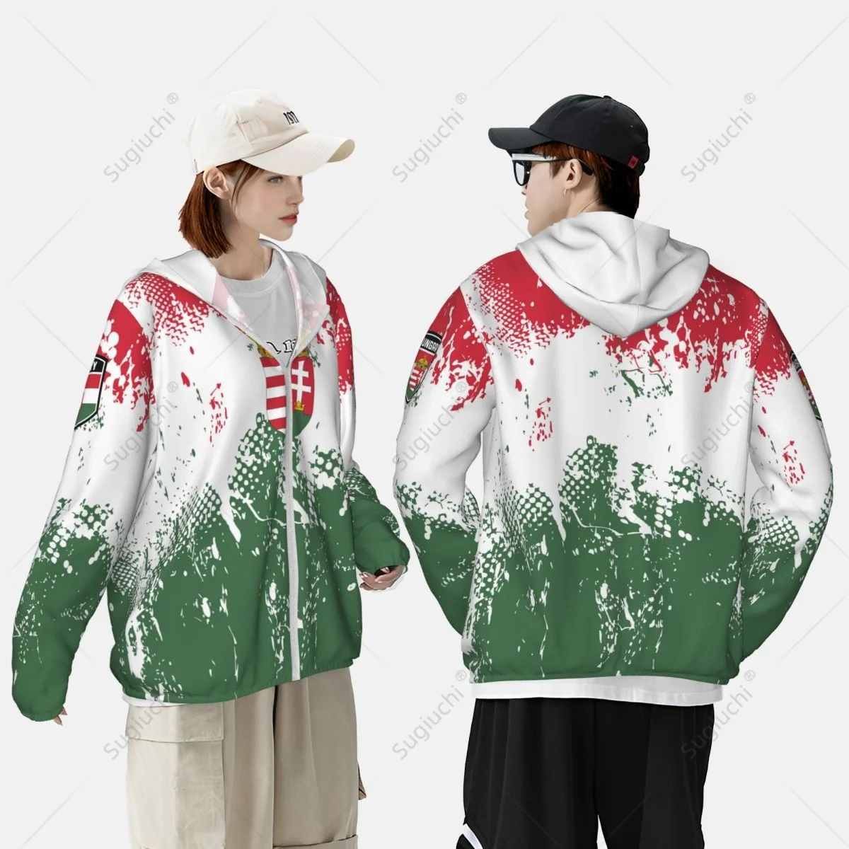 Hungary Flag Sun Protection Hoodie Sunscreen Clothes Fishing Cycling Running Quick Dry Long Sleeve With Zipper Polyester