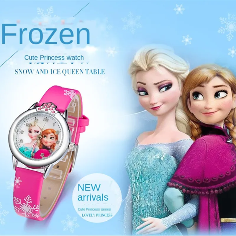 Montre pour enfants Disney la reine des neiges, figurine de dessin animé Elsa Anna, ceinture analogique lumineuse, montre électronique numérique, cadeaux d'anniversaire pour enfants