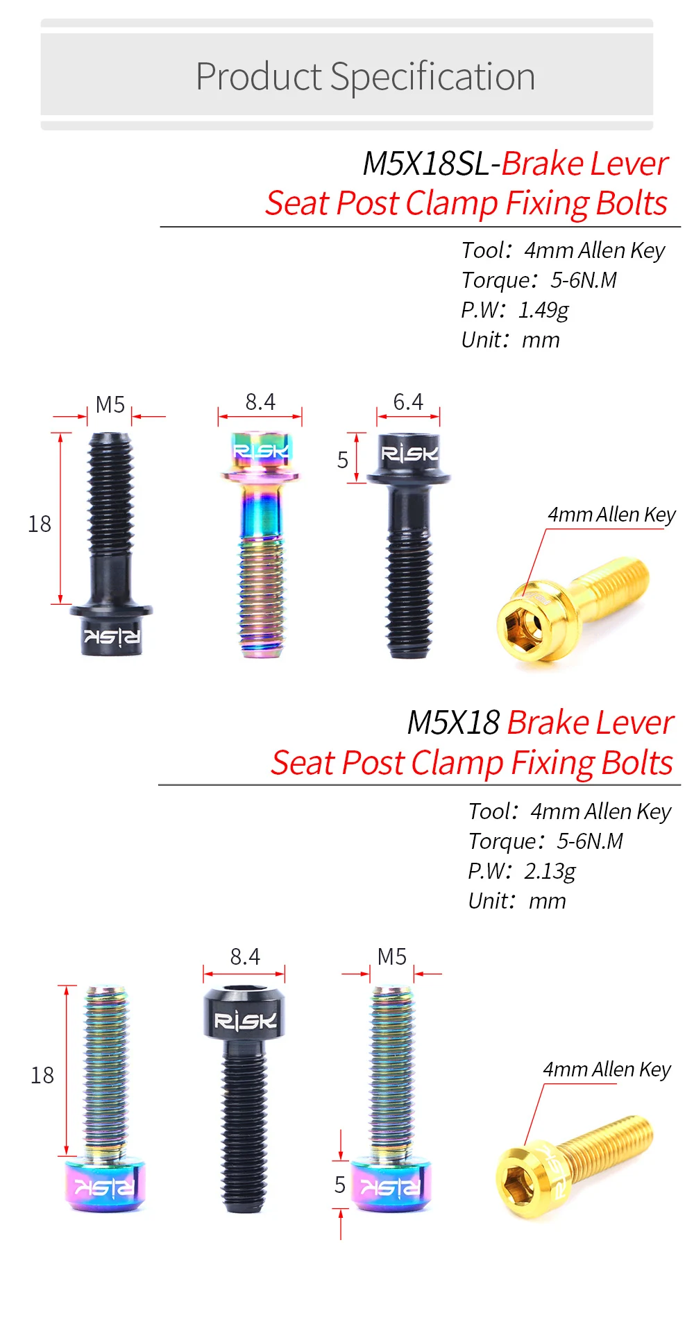 خطر 2 قطعة M5x18mm التيتانيوم دراجة الجذعية مسامير دراجة Seatpost المشبك البراغي جوفاء Urltra-Light الفرامل رافعة تحديد Ti البراغي