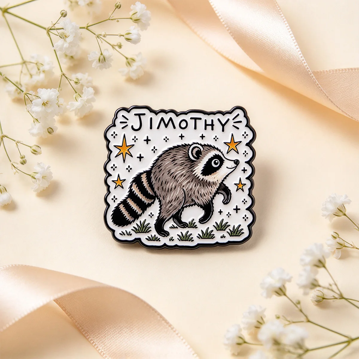 Jimothy Raccoon Enamel Pin Cute Cartoon Raccoon with Star Brooch Lapel Badge Metal Pin for Backpack Jacket Clothing Decor Gift